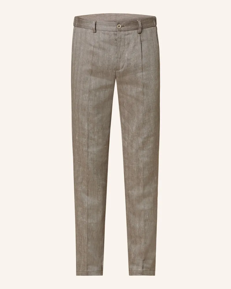 paul Anzughose Slim Fit mit Leinen Braun