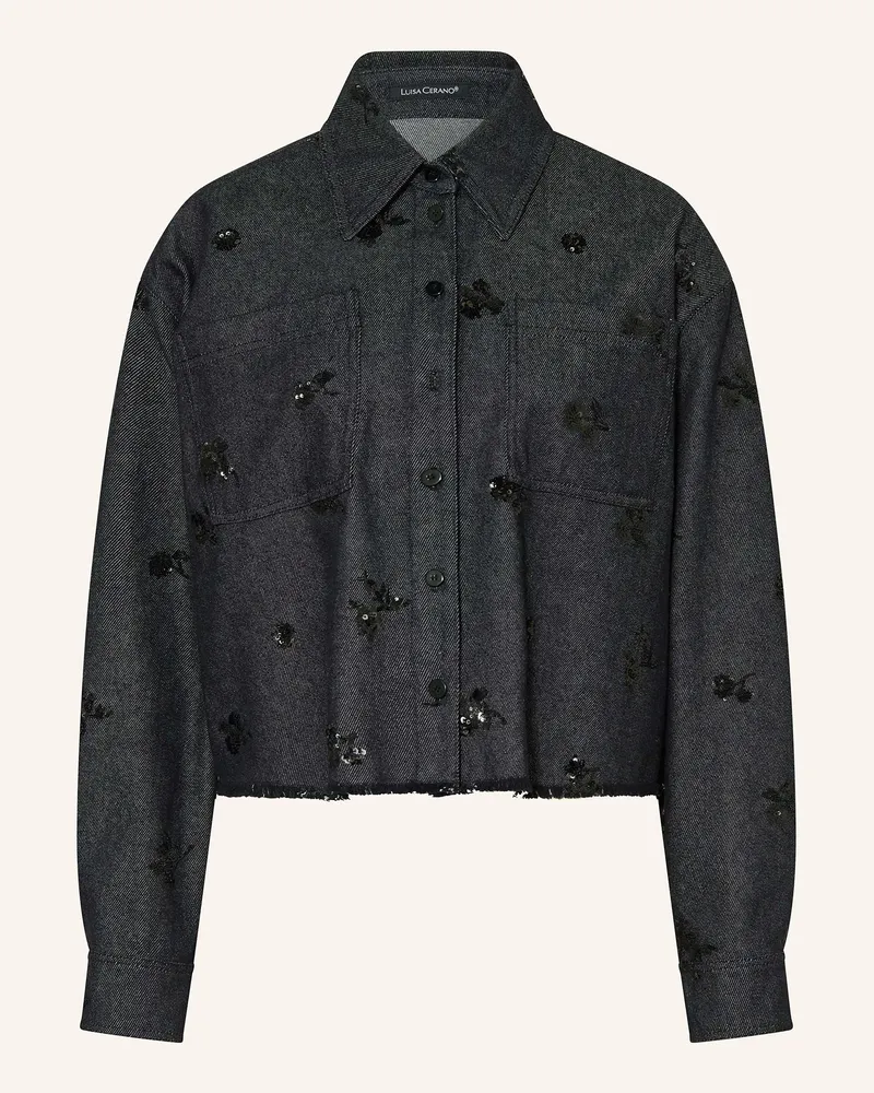 Luisa Cerano Jeansjacke mit Pailletten Dunkelblau