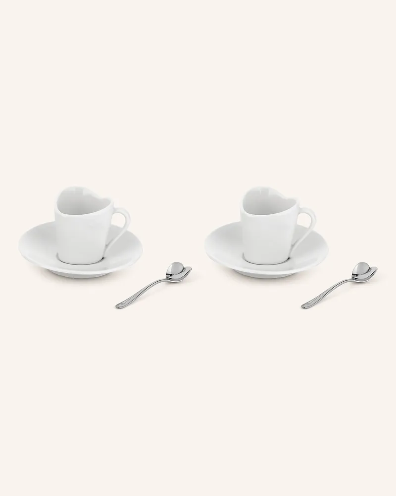 Alessi 6-Tlg. Set To: Kaffeetassen, Untertassen Und Teelöffel silber Weiss