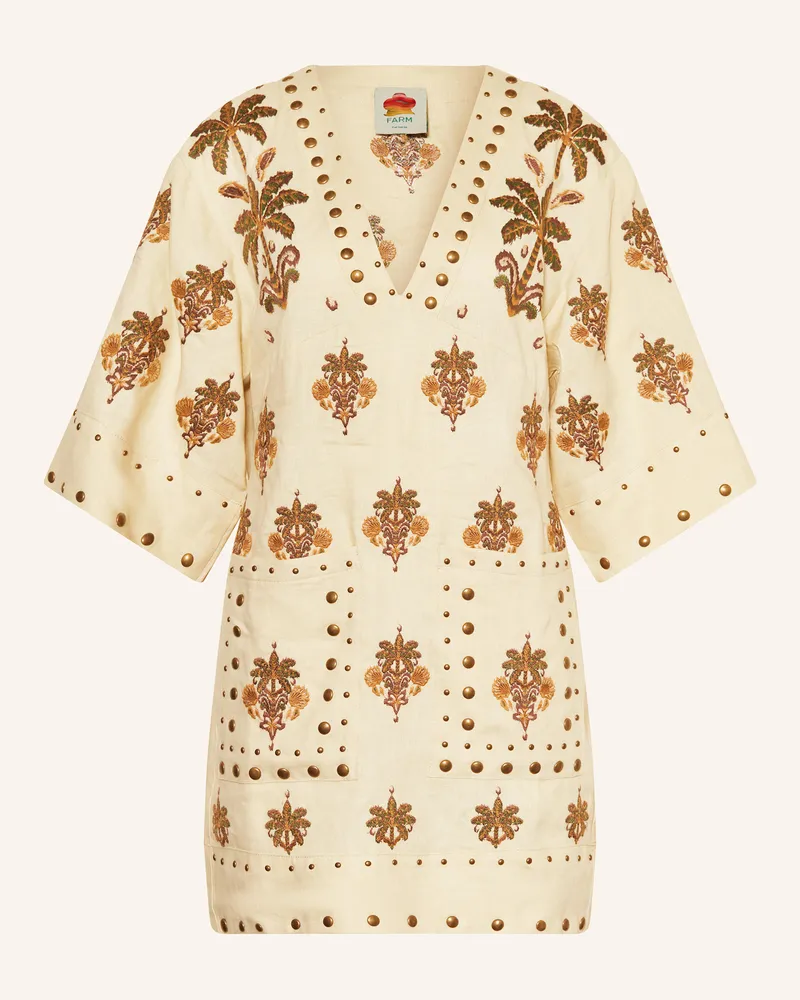 FARM Rio Leinenkleid COCONUT TREE TAPESTRY mit Nieten Ecru