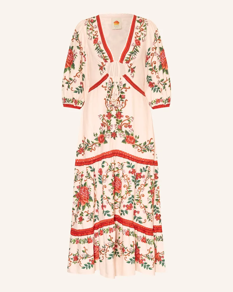 FARM Rio Kleid FLOWER TAPESTRY mit Leinen und 3/4-Arm Hellrosa