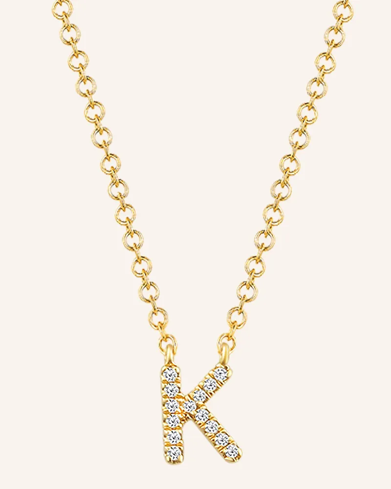 Leaf INITIALIEN Halskette „K“ aus 14 Karat Gelbgold mit Diamanten Gold