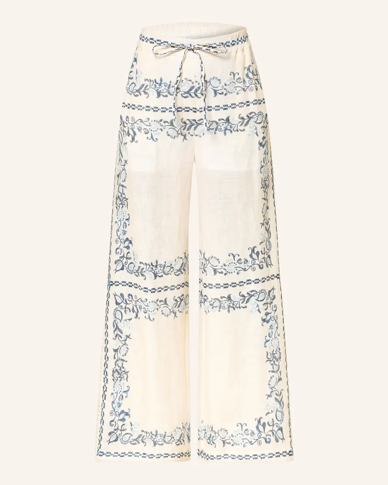 Claudie Pierlot Marlenehose Aus Leinen Mit Spitze beige Ecru