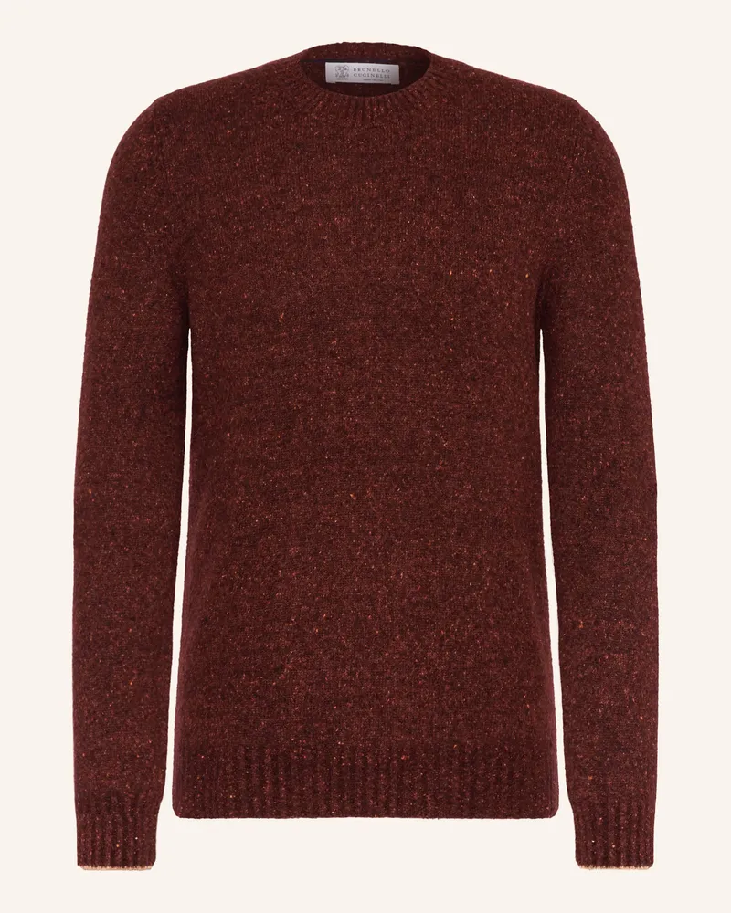 Brunello Cucinelli Bouclé-Pullover mit Alpaka Dunkelrot