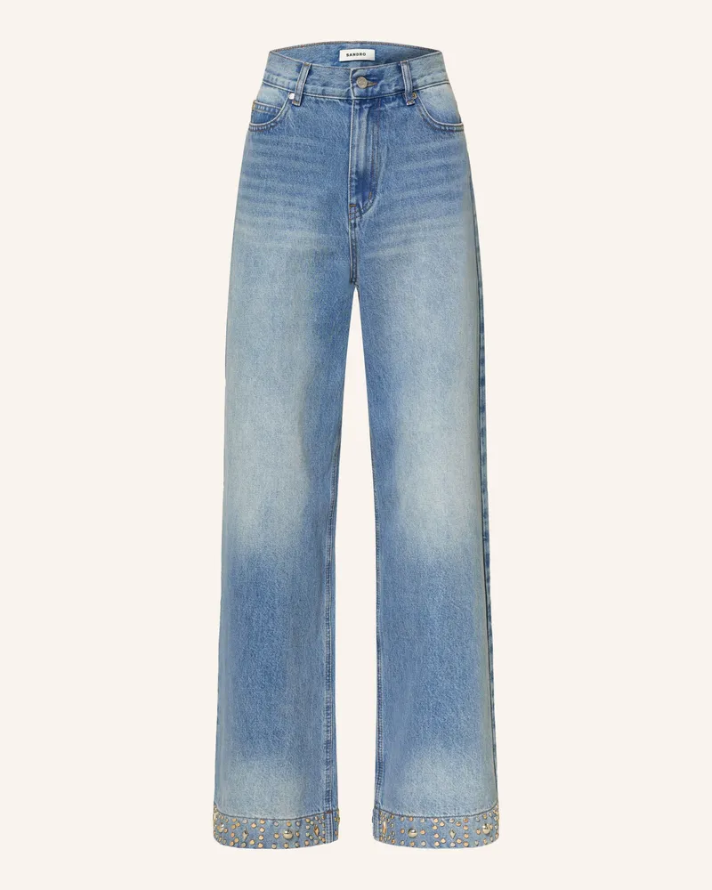 Sandro Wide Leg Jeans Mit Nieten blau 4785