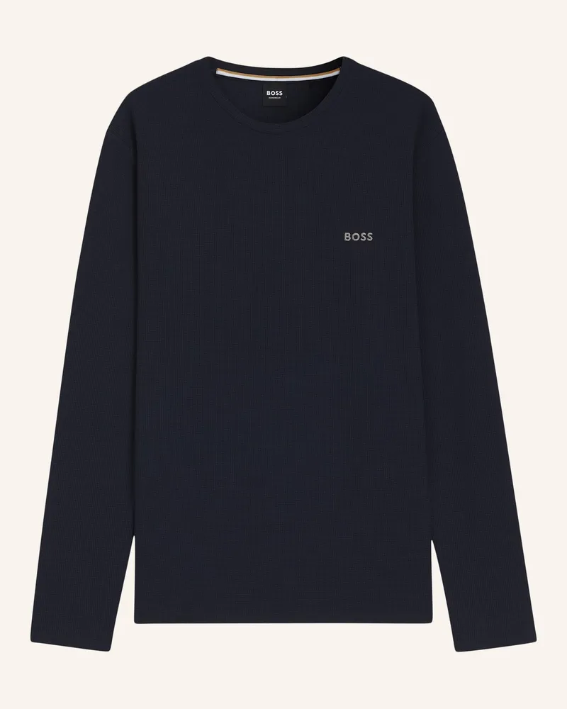 HUGO BOSS Schlafshirt Waffle blau Dunkelblau
