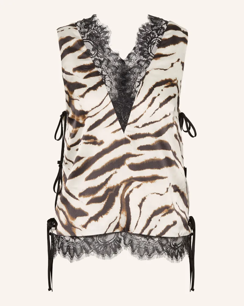 Ganni Satintop Mit Spitze beige Ecru