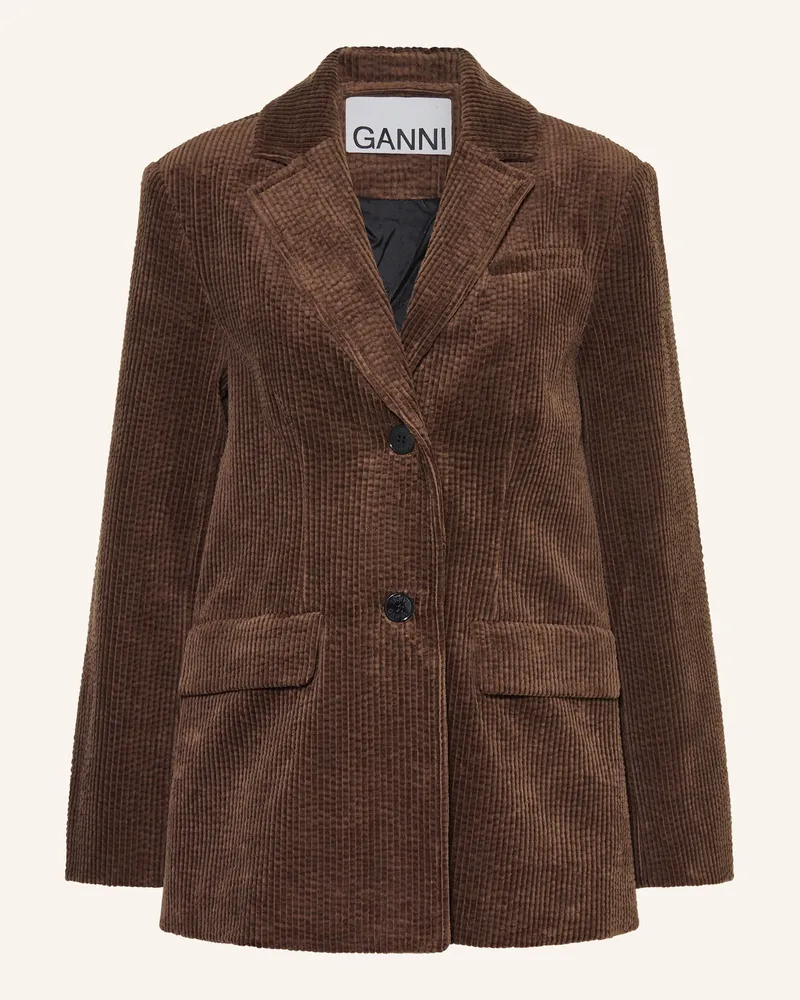 Ganni Longblazer aus Cord Dunkelbraun