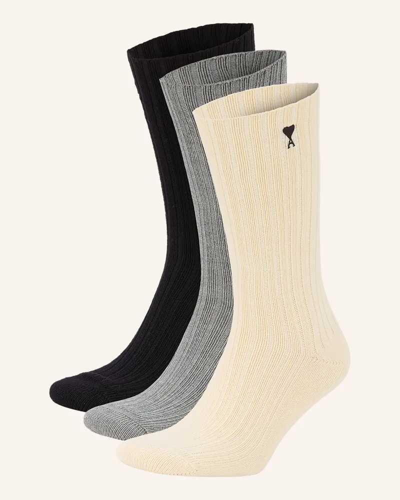 AMI Paris 3er-Pack Socken weiss Ecru