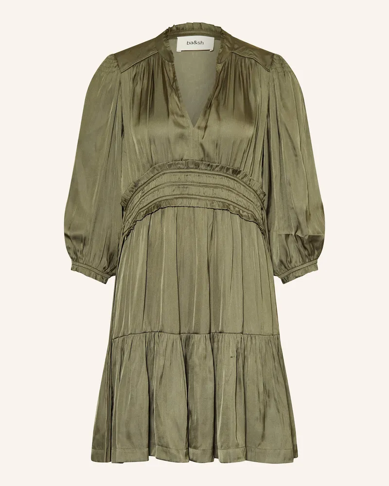 ba&sh Satinkleid CYRILIA mit 3/4-Arm und Rüschen Khaki