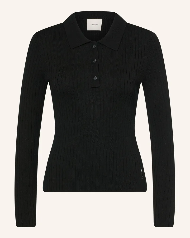 Calvin Klein Strick-Poloshirt schwarz Schwarz