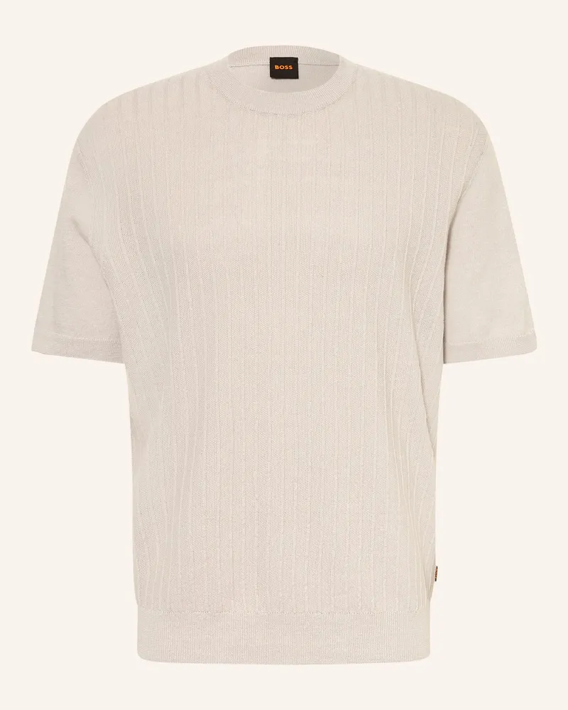 HUGO BOSS Strickshirt Kajordino Mit Leinen grau Hellgrau