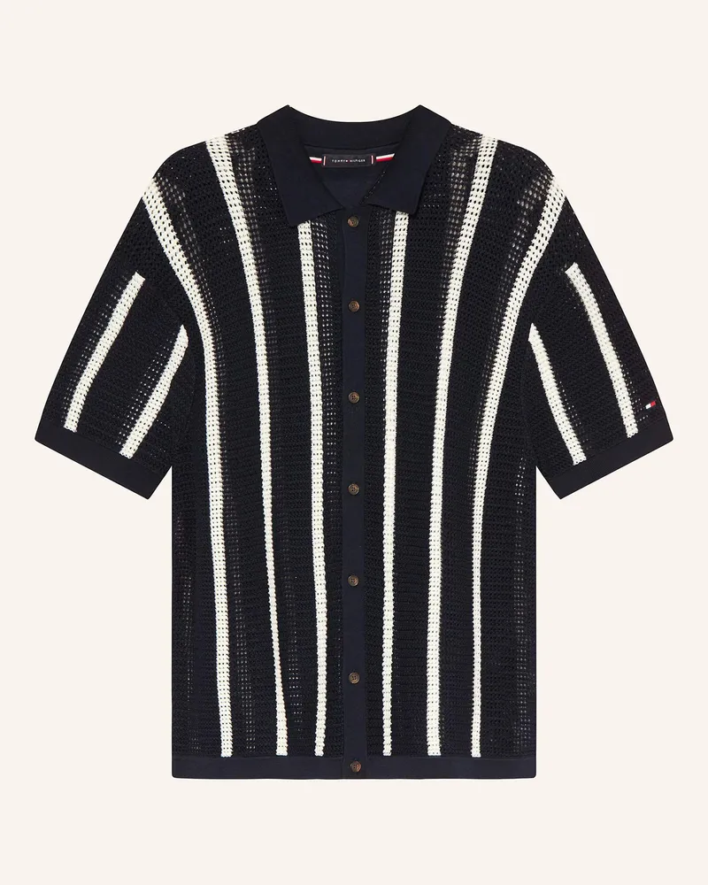 Tommy Hilfiger Strickhemd Regular Fit Dunkelblau