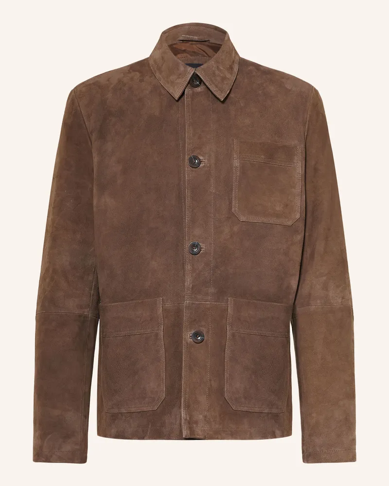 Strokesman's Leder-Overshirt braun Dunkelbraun