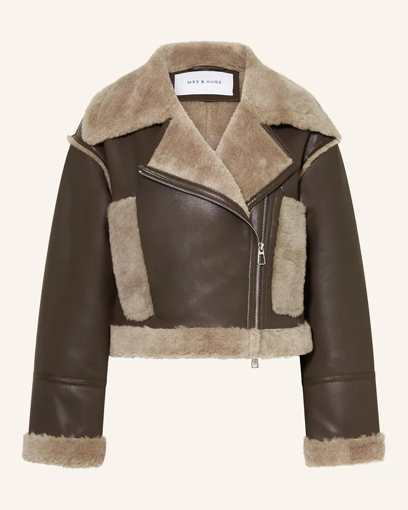 Mrs & HUGS Jacke in Lederoptik Dunkelbraun