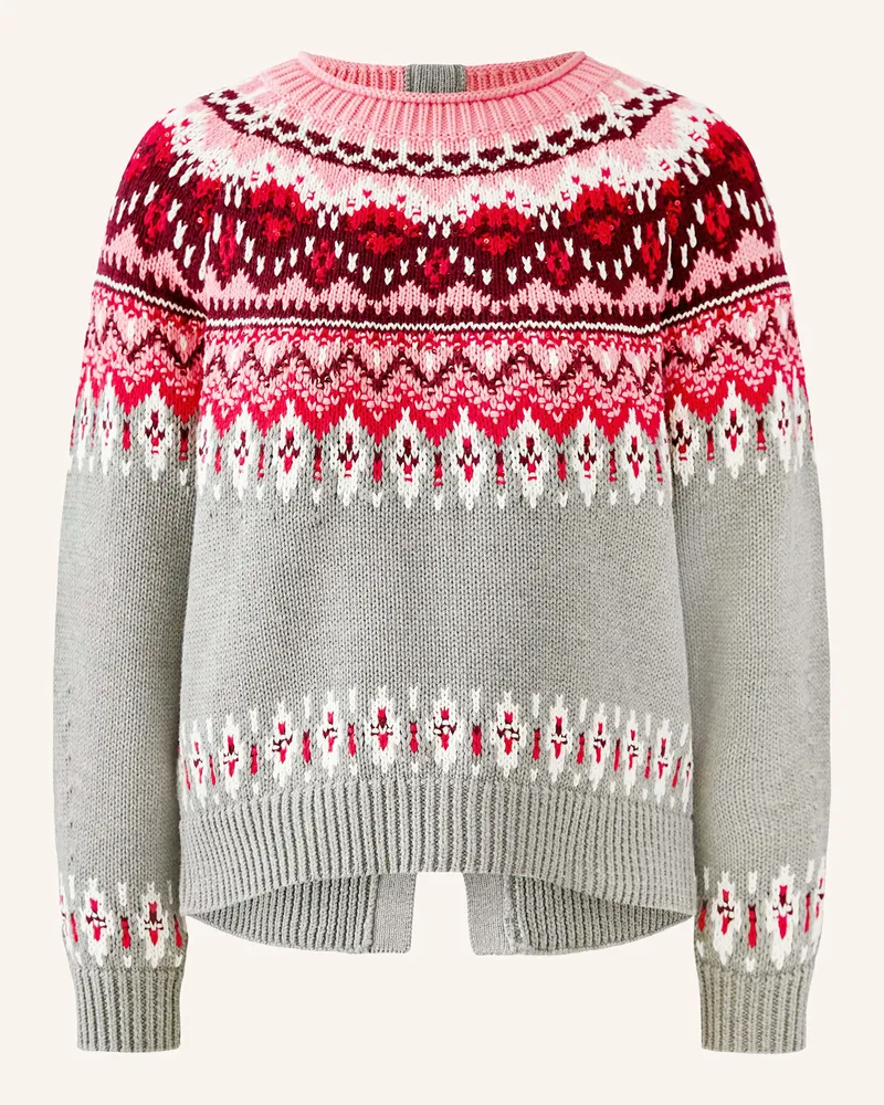 Oui  Strickjacke mit Pailletten und Schmucksteinen Grau