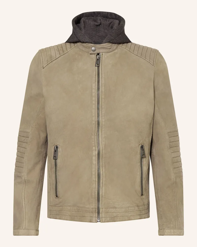 Milestone Lederblouson Msflavio Mit Abnehmbarer Kapuze grau Beige