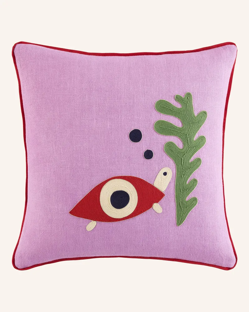 Jonathan Adler Dekokissen PLAYA TURTLE aus Leinen Rosa