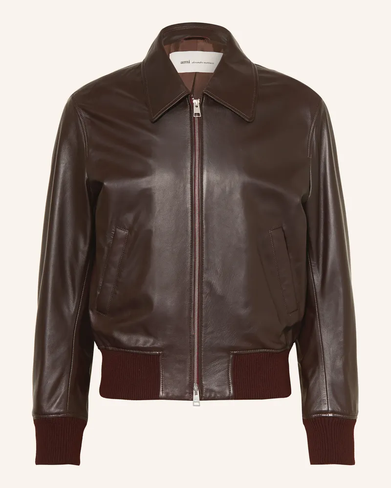 AMI Paris Lederjacke braun Dunkelrot