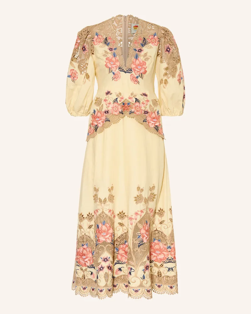 FARM Rio Kleid mit Leinen und Lochspitze Creme