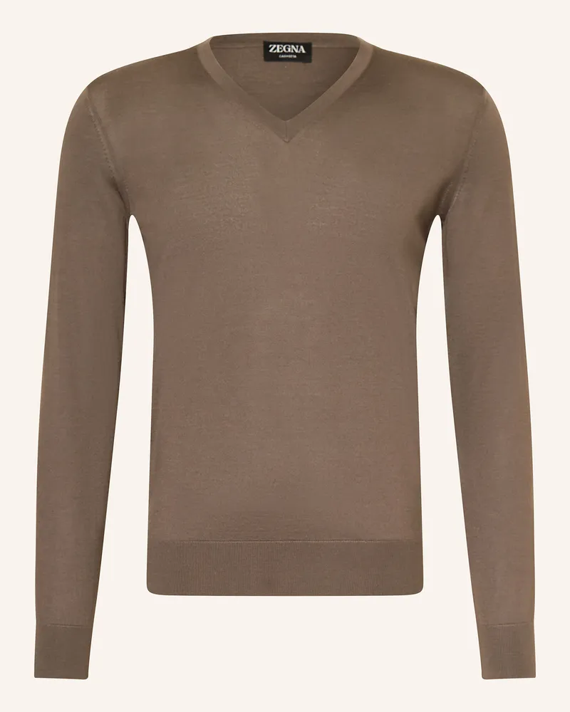 Ermenegildo Zegna Cashmere-Pullover CASHSETA mit Seide Taupe