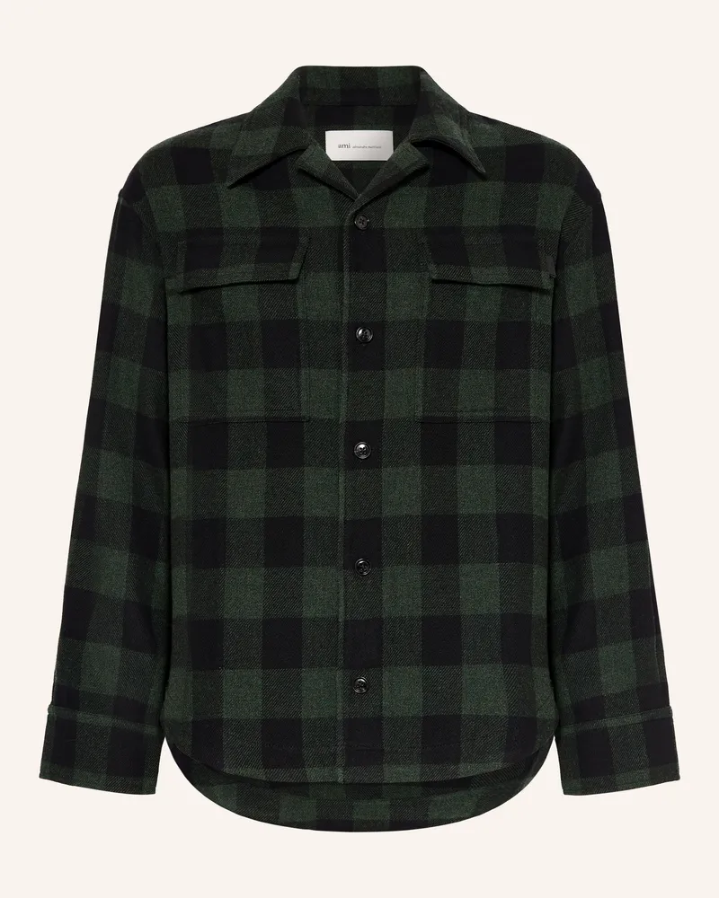 AMI Paris Overshirt Aus Flanell gruen Schwarz