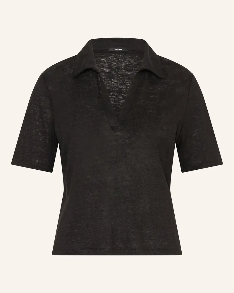 OPUS T-Shirt SLUSE aus Leinen Schwarz