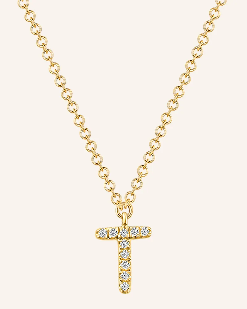 Leaf Initialien Halskette „T“ Aus 14 Karat Gelbgold Mit Diamanten gold Gold