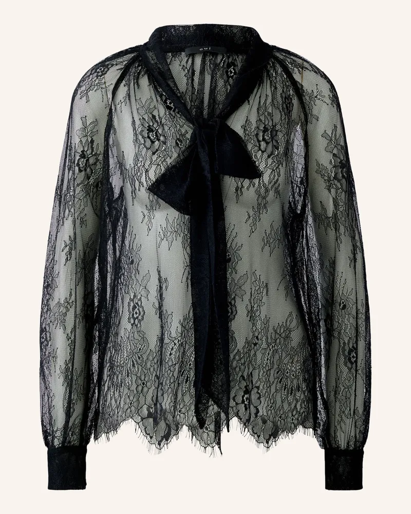 Oui  Schluppenbluse aus Spitze Schwarz