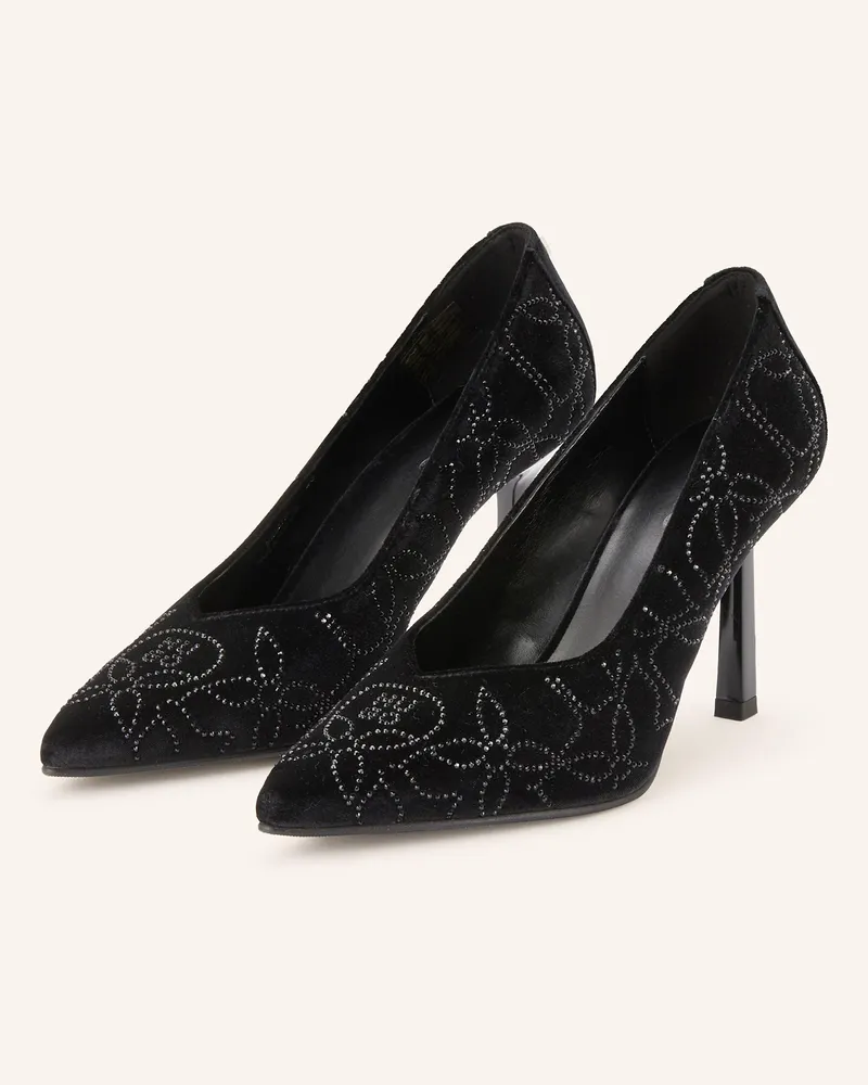 HUGO BOSS Pumps KATNISS aus Samt mit Schmucksteinen Schwarz