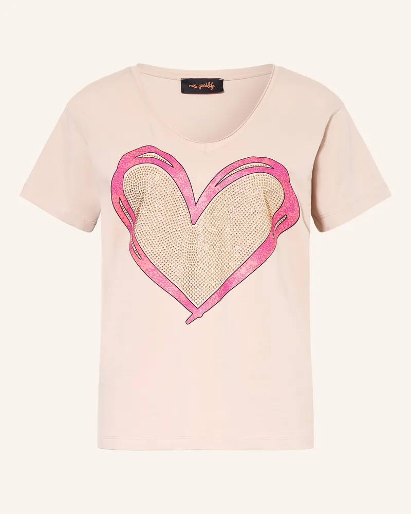 Miss Goodlife T-Shirt mit Schmucksteinen Camel
