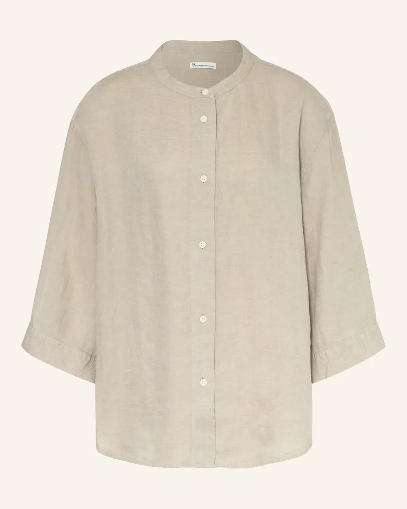 Knowledge Cotton Apparel Leinenbluse Mit 3/4-Arm gruen Beige