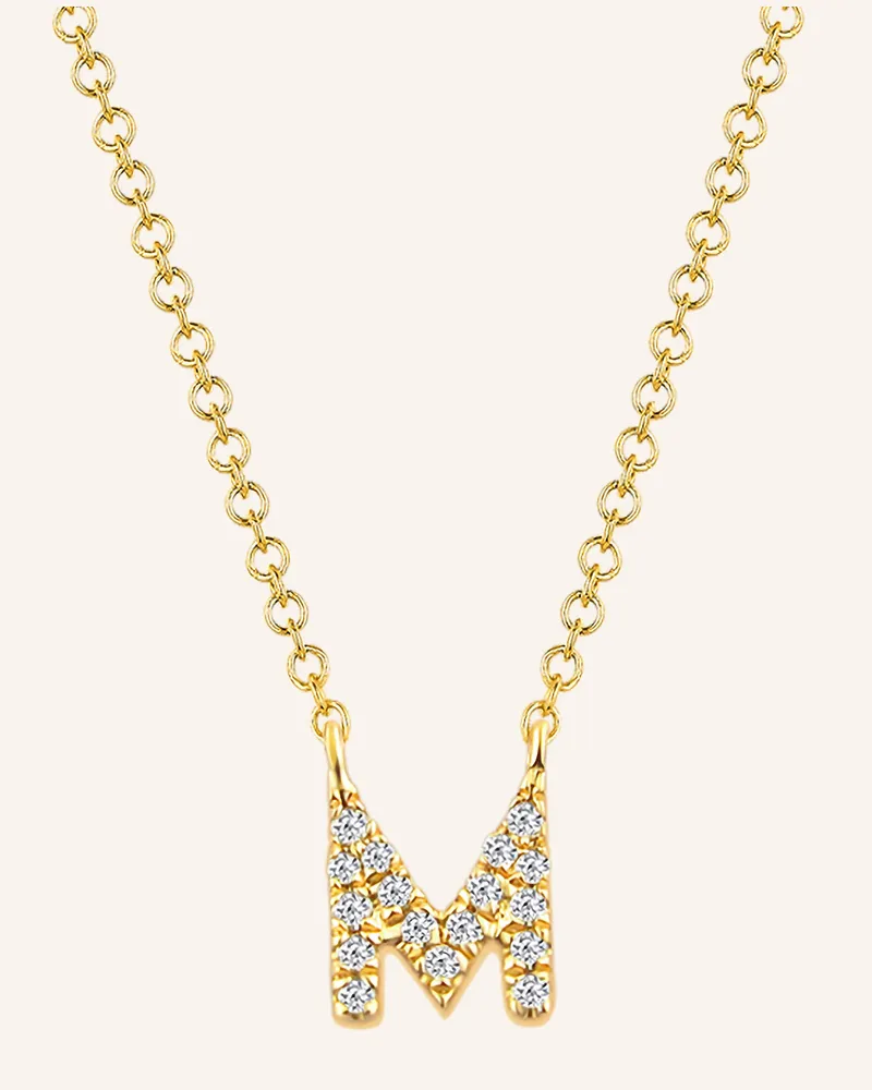 Leaf INITIALIEN Halskette „M“ aus 14 Karat Gelbgold mit Diamanten Gold