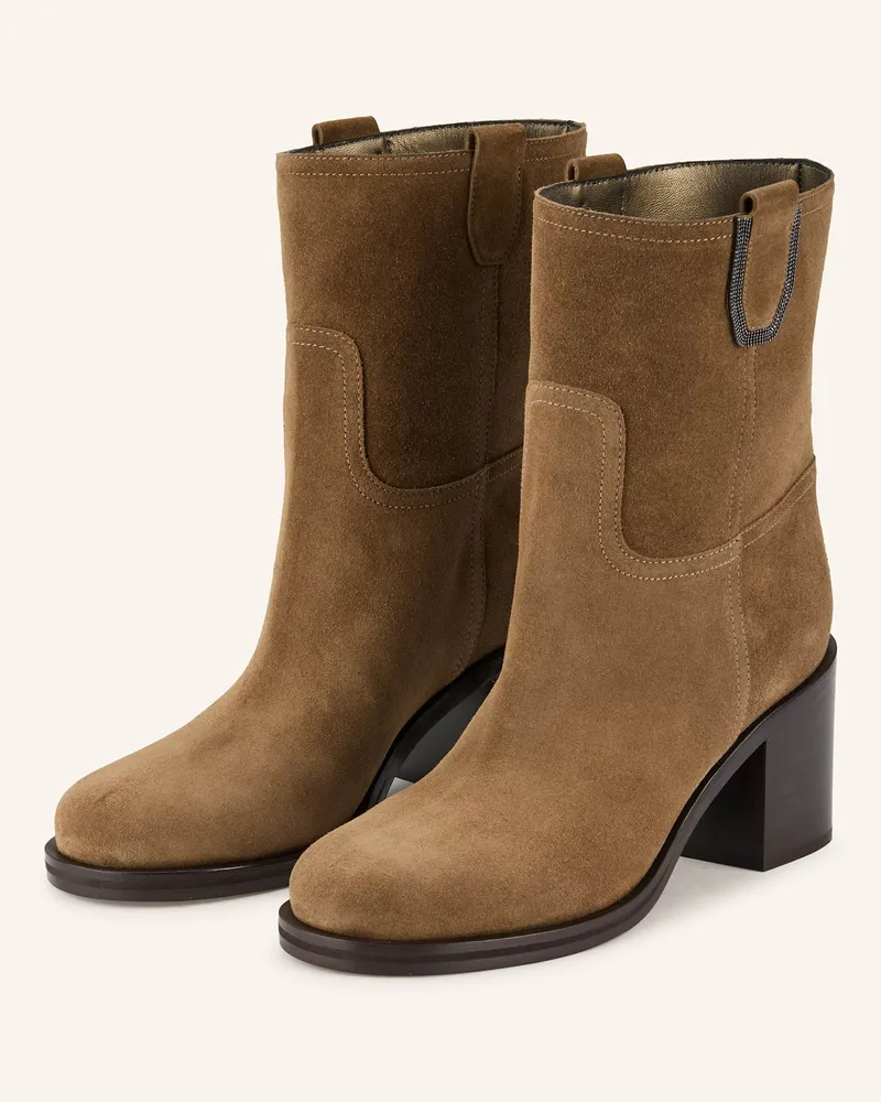 Brunello Cucinelli Stiefeletten mit Schmucksteinen Braun