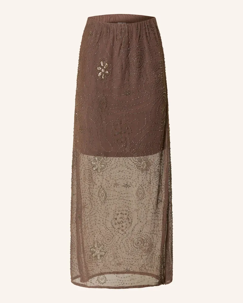 Y.A.S Mesh-Rock Mit Schmucksteinen Und Pailletten beige Braun