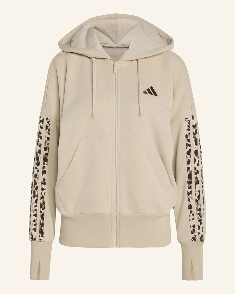 adidas Seasonal Essentials 3-Streifen Kapuzenjacke, Animalprint beige Khaki