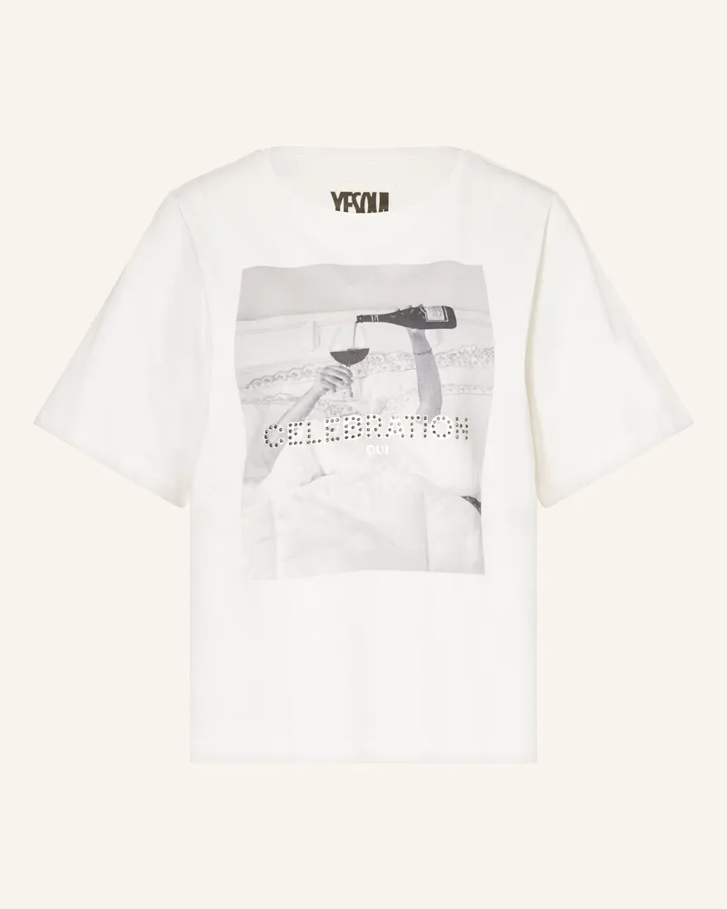 Oui  T-Shirt mit Schmucksteinen Weiss