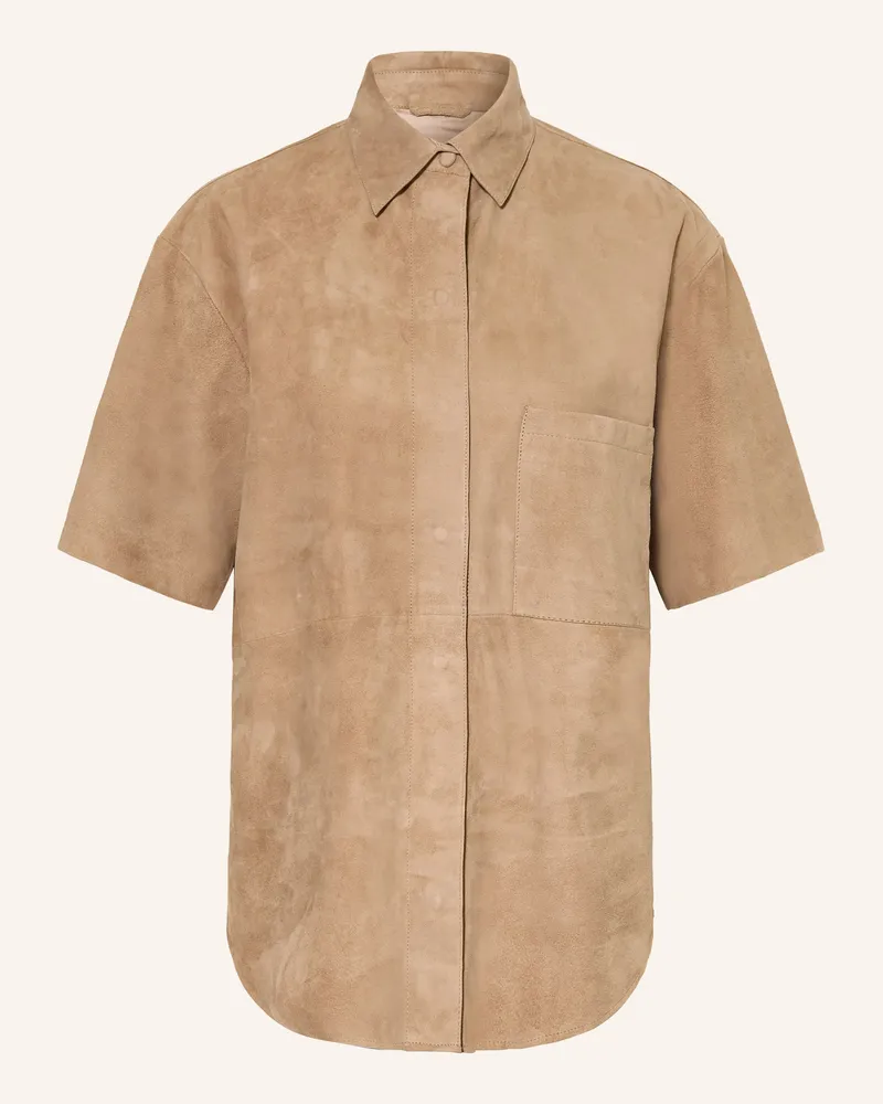 Mrs & HUGS Hemdbluse aus Leder Taupe