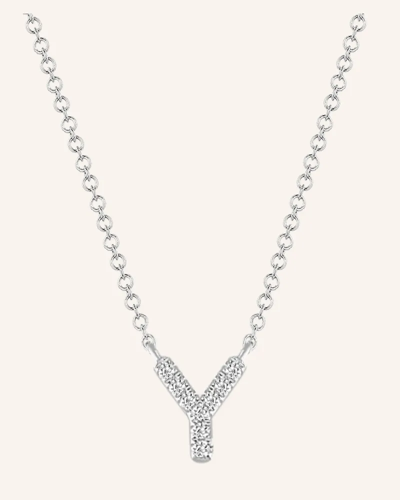 Leaf Initialien Halskette „Y“ Aus 14 Karat Weißgold Mit Diamanten silber Weissgold