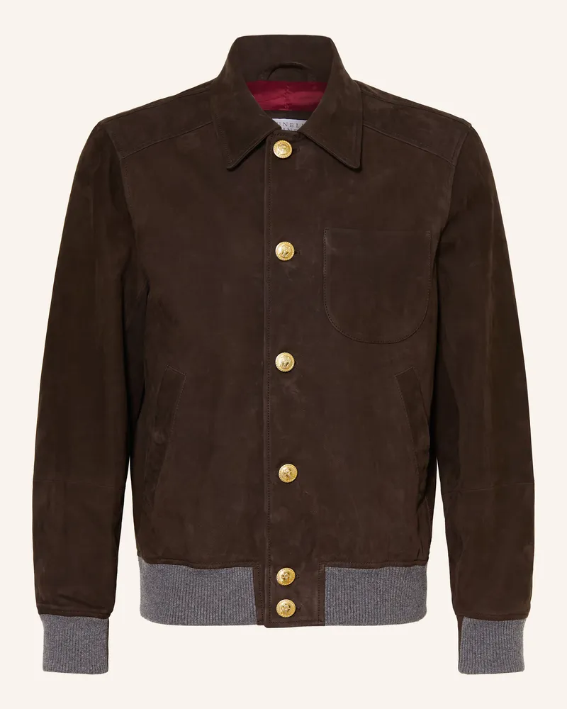 Brunello Cucinelli Lederjacke braun Dunkelbraun