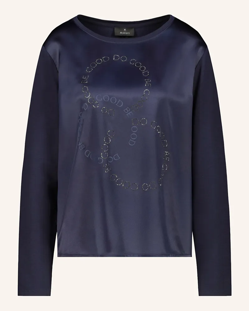 monari Longsleeve im Materialmix mit Schmucksteinen Dunkelblau