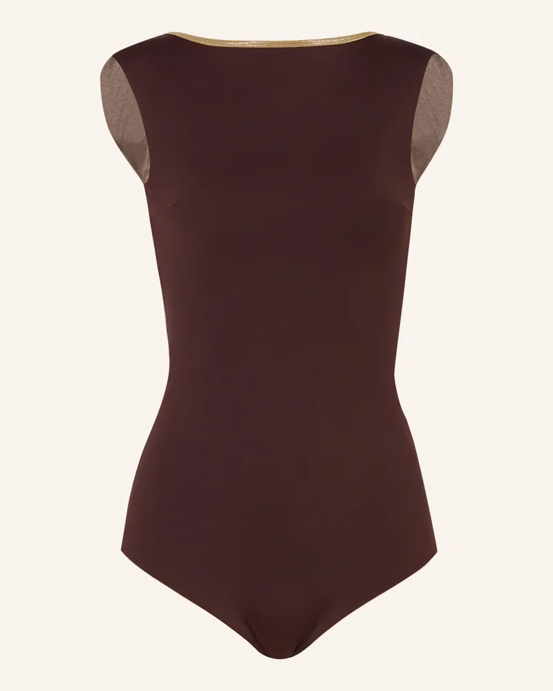 MYMARINI High-Neck-Badeanzug SEABODY CLASSIC SHINE zum Wenden mit UV-Schutz 50 Braun