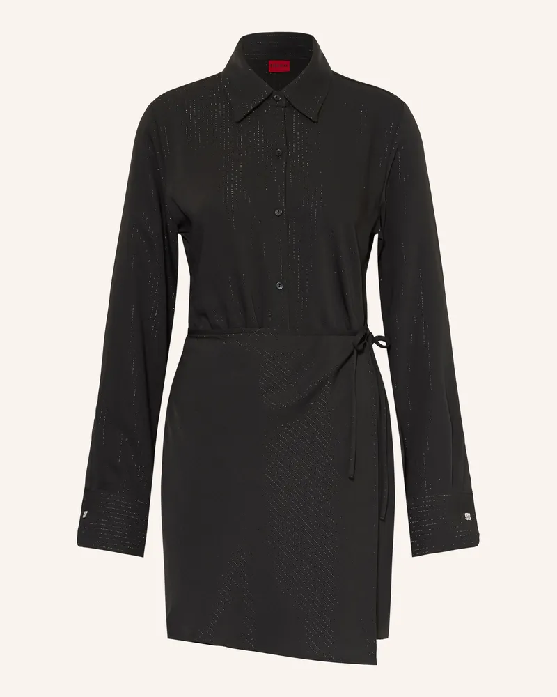 HUGO BOSS Hemdblusenkleid Kateri In Wickeloptik Mit Glitzergarn schwarz Schwarz