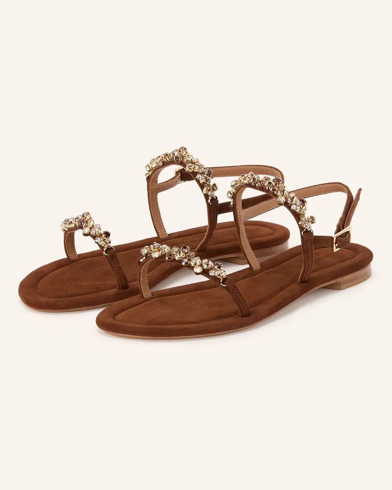 Viamercanti Sandalen mit Schmucksteinbesatz Dunkelbraun