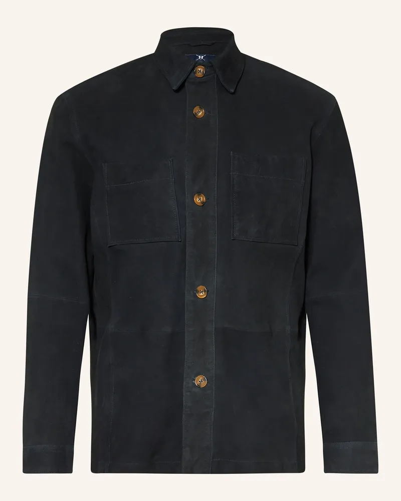 Strokesman's Leder-Overshirt Dunkelblau