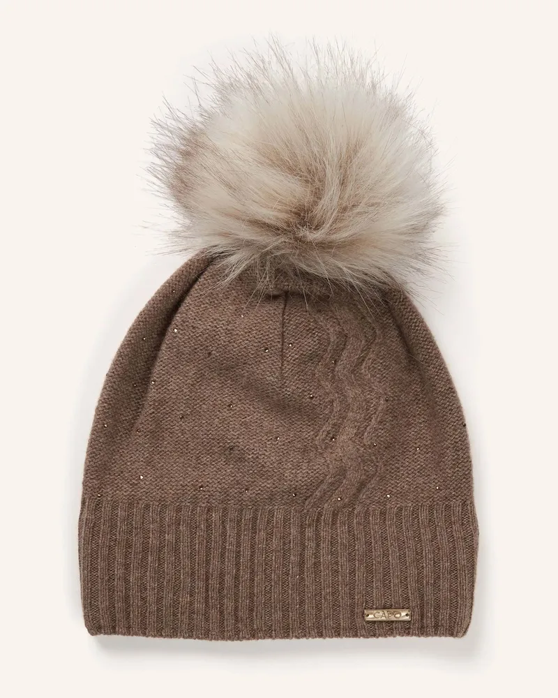 Capo Mütze mit Cashmere und Schmucksteinen Hellbraun