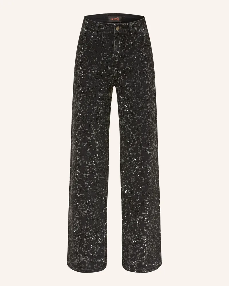 Miss Goodlife Wide Leg Jeans Mit Schmucksteinen schwarz 2
