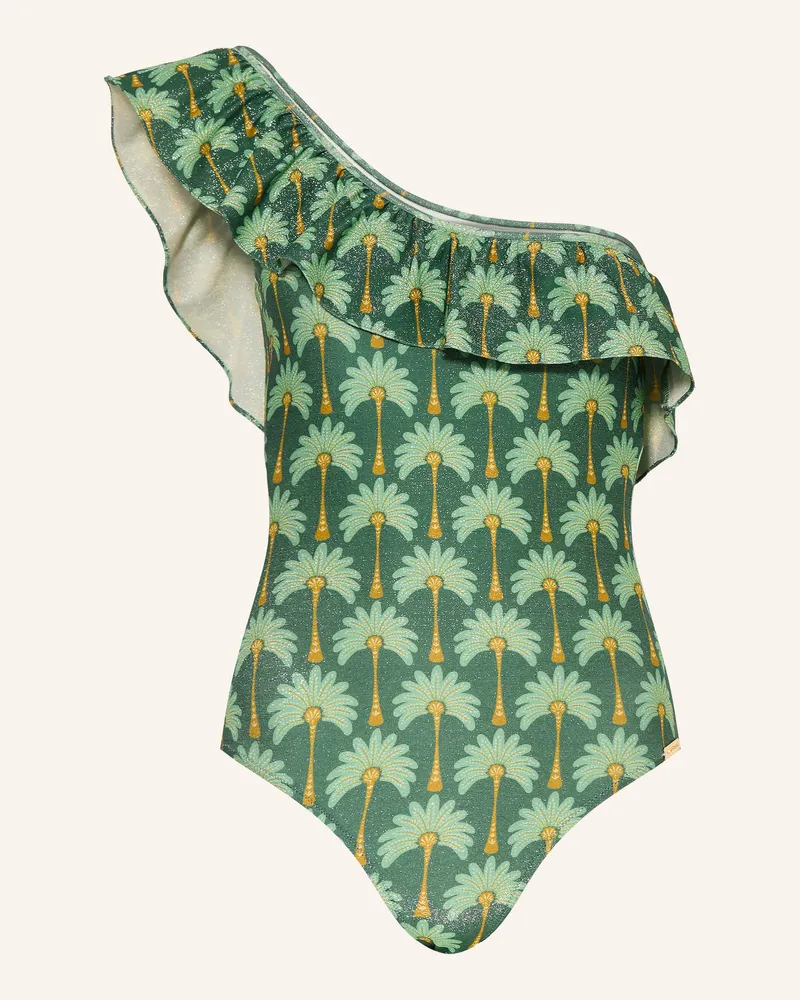 watercult One-Shoulder-Badeanzug Tropical Muse Mit Volant gruen Grün