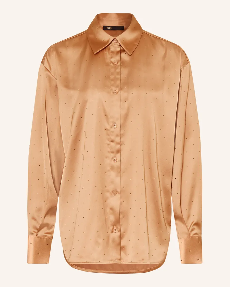 Maje Hemdbluse Aus Satin Mit Schmucksteinen braun Cognac