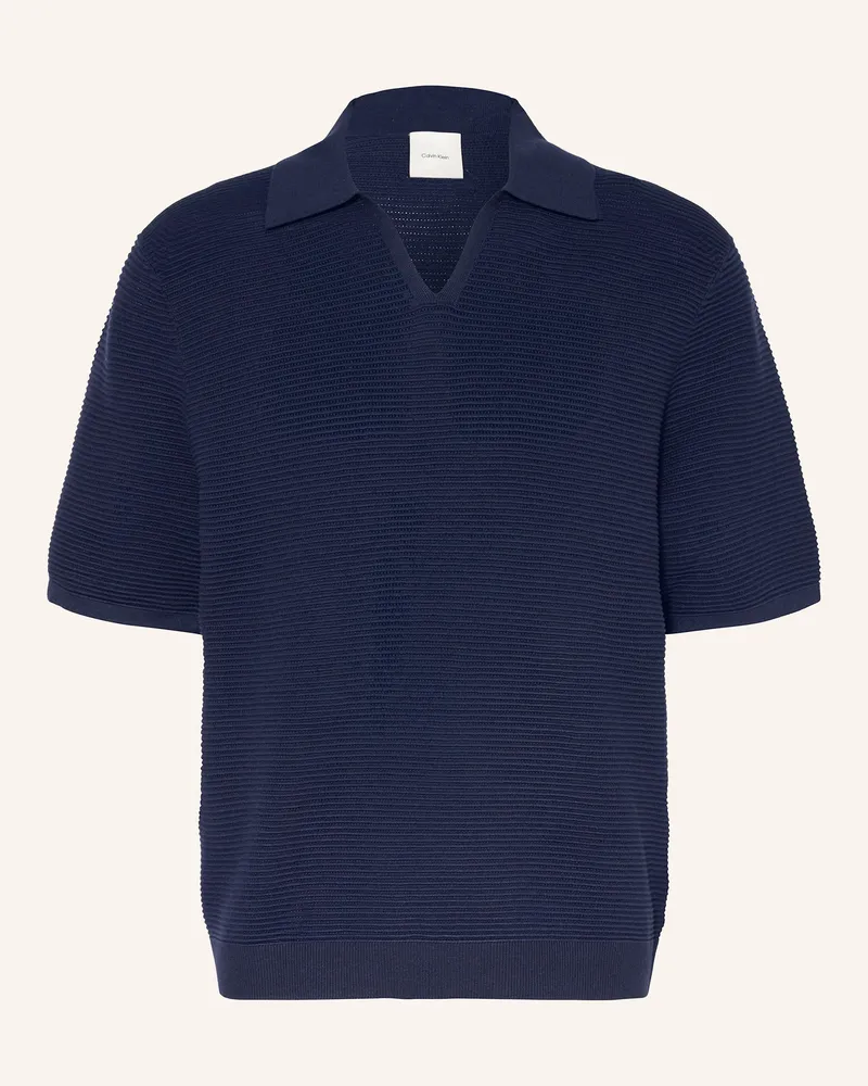 Calvin Klein Strick-Poloshirt Dunkelblau
